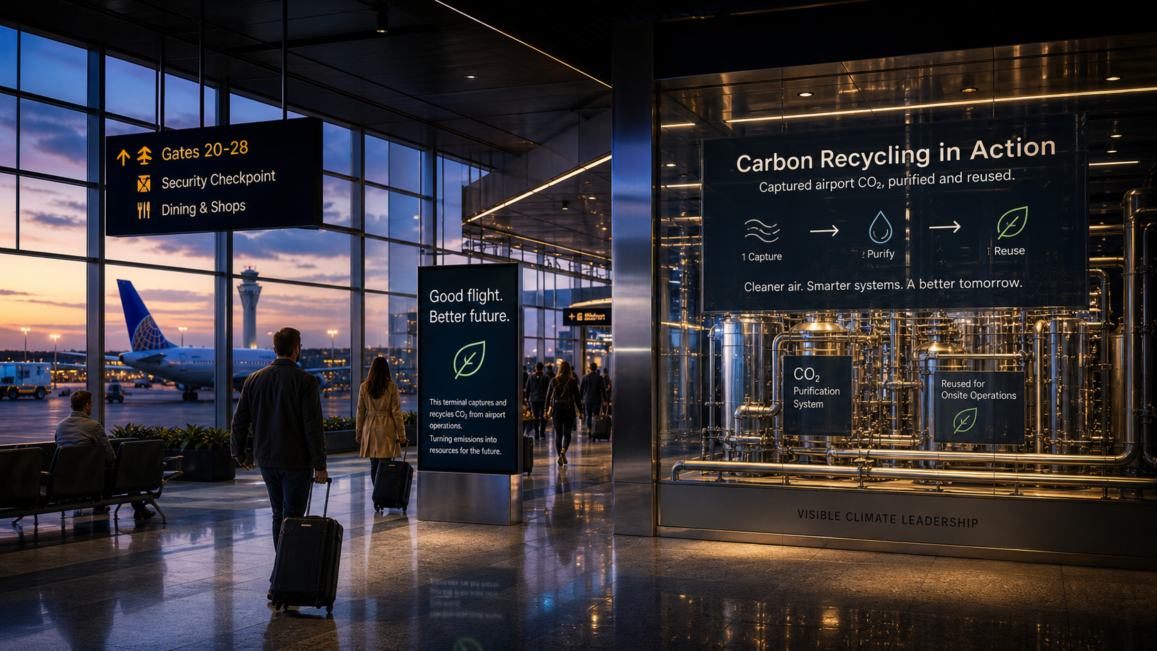 Airport carbon recycling infrastructure visualization