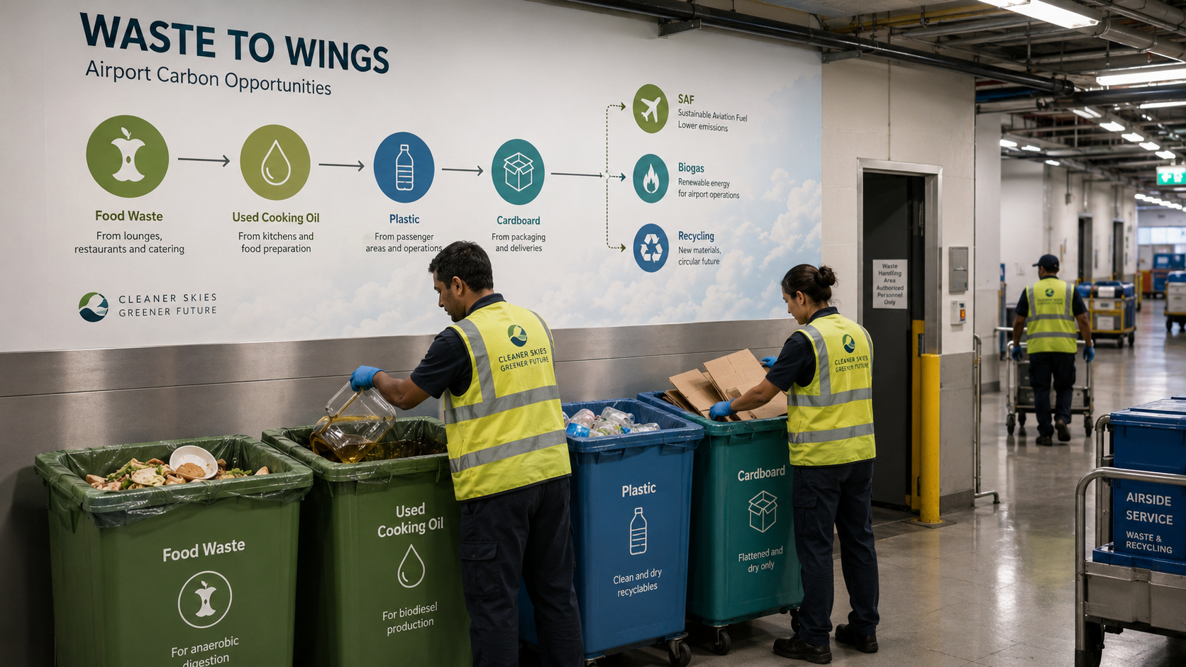 SmartSort airport material routing signage and sorted waste concept