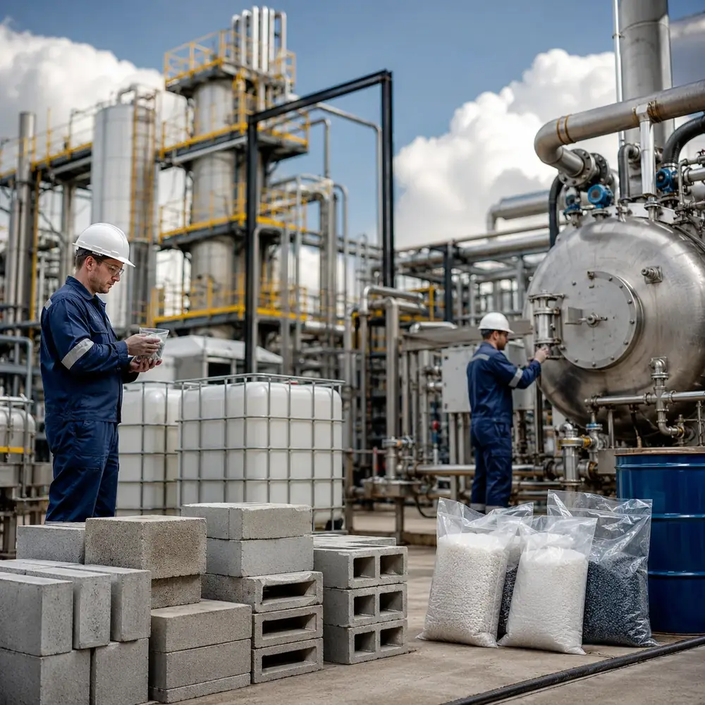 Conceptual industrial carbon processing scene; not evidence of a commissioned installation